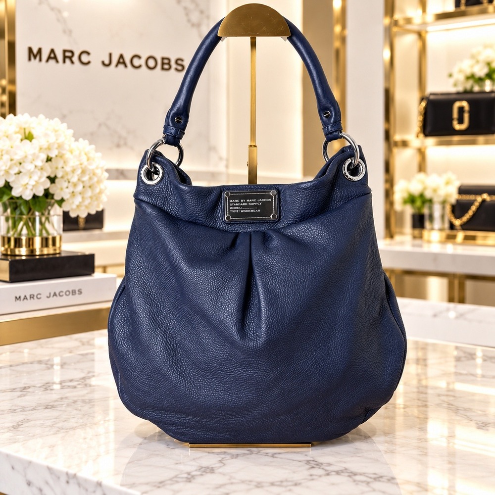 Marc by Marc Jacobs Classic Q Hillier Hobo Bag Navy Blue Leather